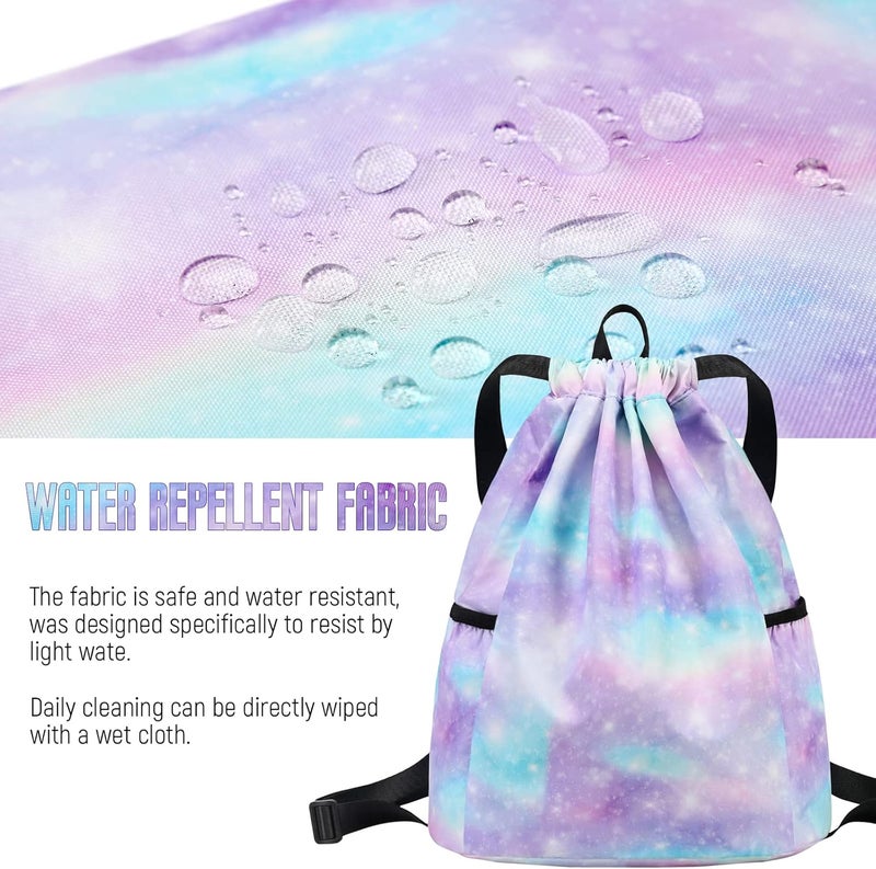 Ryushoyo Store Gym Bag for Girls, Drawstring Sports Bag Lgihtweight Large Travel Coconut Tree Purple Clinch bag - Image 5